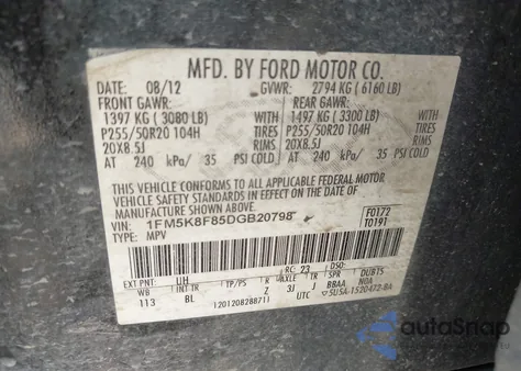 2013 Ford Explorer Limited из США, поврежденный, VIN 1FM5K8F85DGB20798